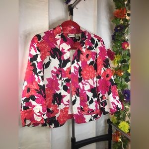 Kim Rogers Petite | Women’s 100% Linen Floral Pattern Jacket Coat